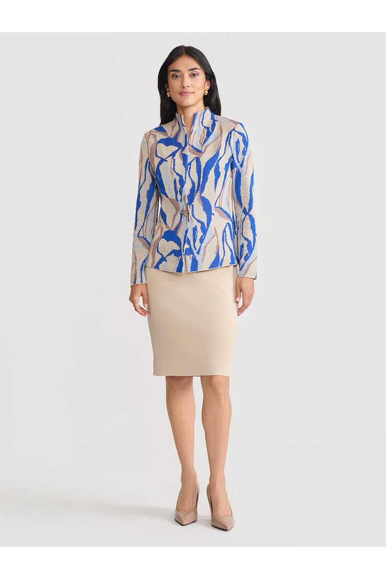 Tailored Multi-Color Abstract Knit Jacket, Alternate, color, Biscotti/Aegean Blue