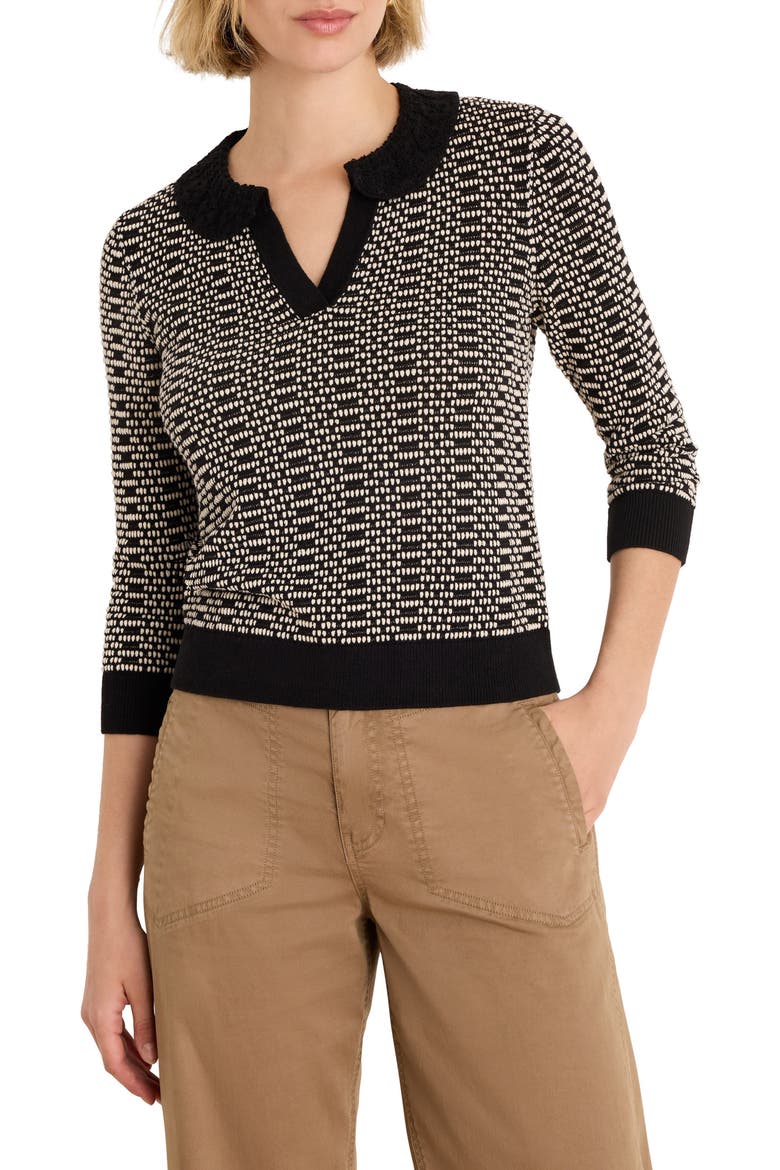 Geo Stitch Collared Sweater, Main, color, BLACK MULTI