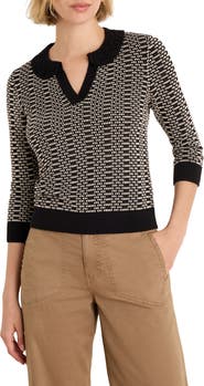 NIC+ZOE Geo Stitch Collared Sweater