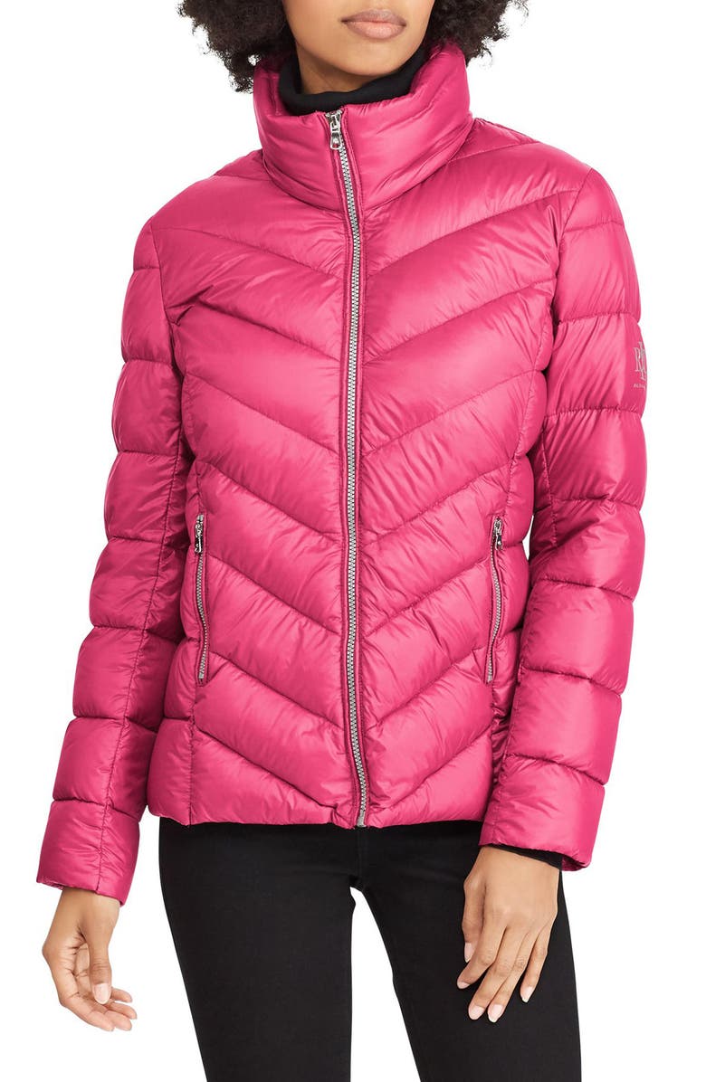Lauren Ralph Lauren Chevron Quilted Packable Down Jacket, Main, color, Berry