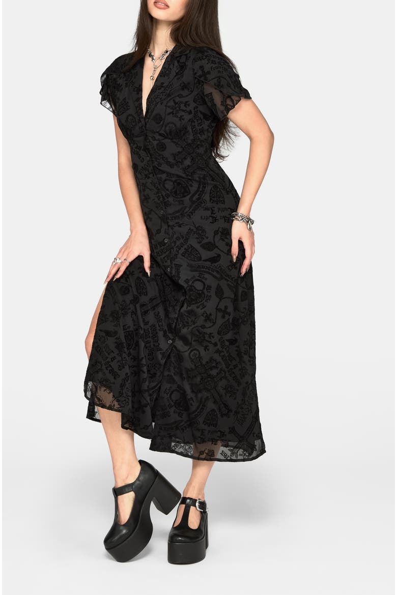 Sanct Flocked Chiffon Midi Dress, Alternate, color, Black