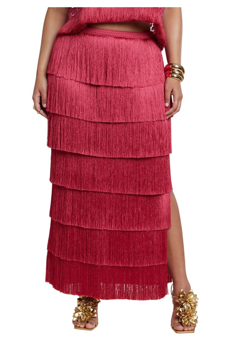 Patbo X Eloquii Fringe Column Maxi Skirt, Main, color, BRIGHT ROSE