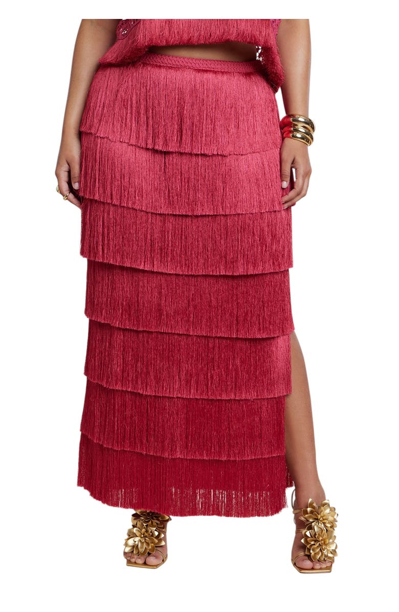 ELOQUII Patbo X Eloquii Fringe Column Maxi Skirt, Main, color, Bright Rose