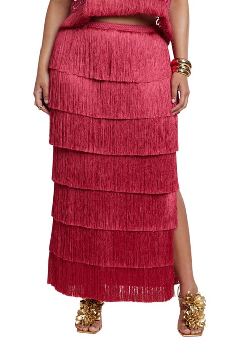 Patbo X Eloquii Fringe Column Maxi Skirt (Plus)