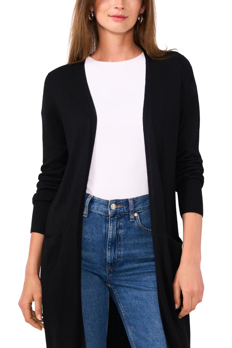 Open Front Longline Cardigan, Alternate, color, RICH BLACK
