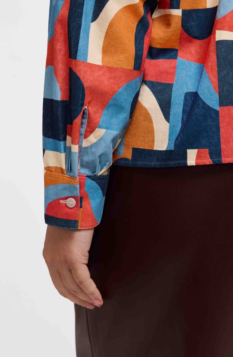 Foxcroft Marina Geo Print Cotton Corduroy Button-Up Shirt, Alternate, color, Beige