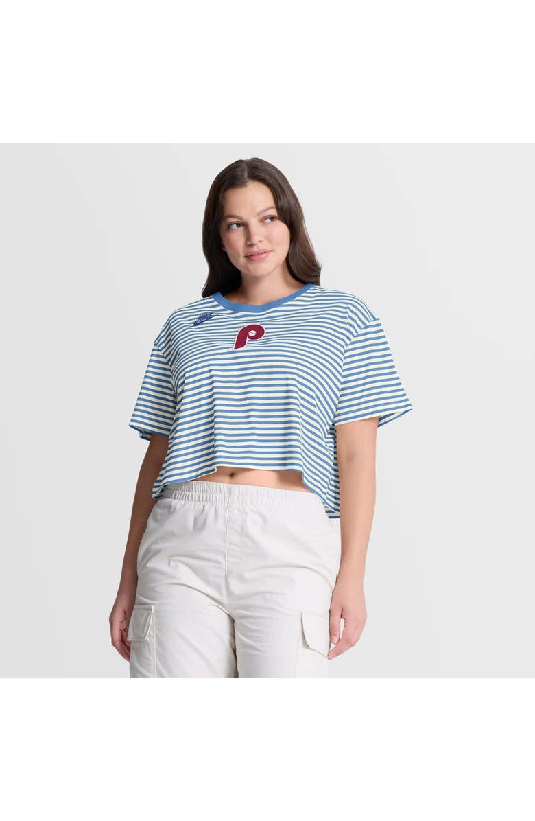 Nike Women's Nike Light Blue/Cream Philadelphia Phillies Cooperstown Collection Striped Cropped T-Shirt, Main, color, Light Blue