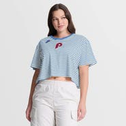 Nike Women's Nike Light Blue/Cream Philadelphia Phillies Cooperstown Collection Striped Cropped T-Shirt