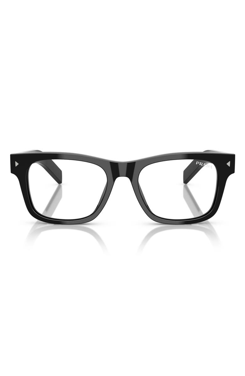 Prada 55mm Rectangular Blue Light Blocking Glasses, Main, color, Black / Clear Blue Light
