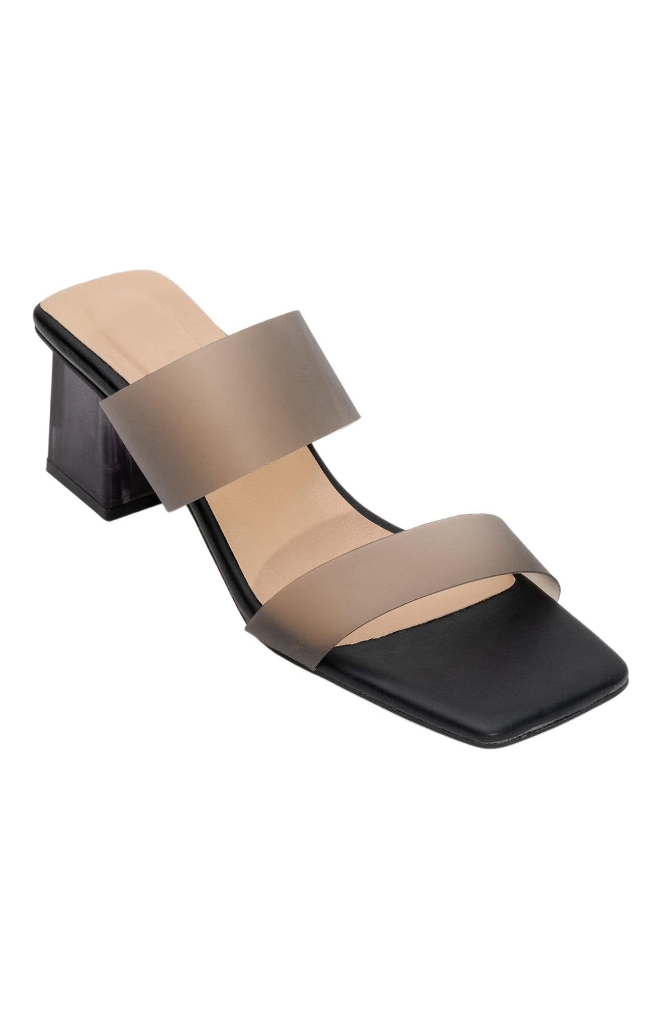 Prologue Shoes Elara Transparent Strap Sandal, Alternate, color, Black Faux Leather