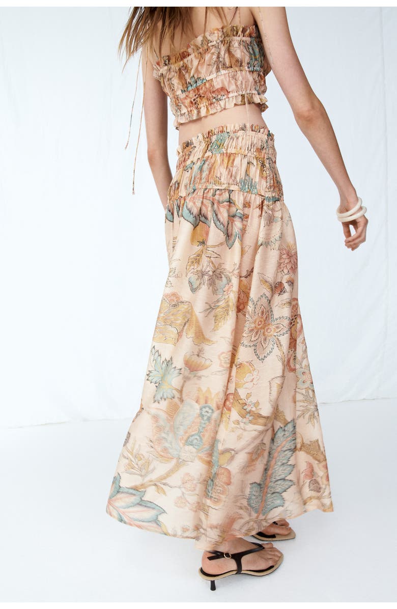 H&M Flared Smock-detail Skirt, Alternate, color, Beige/Floral