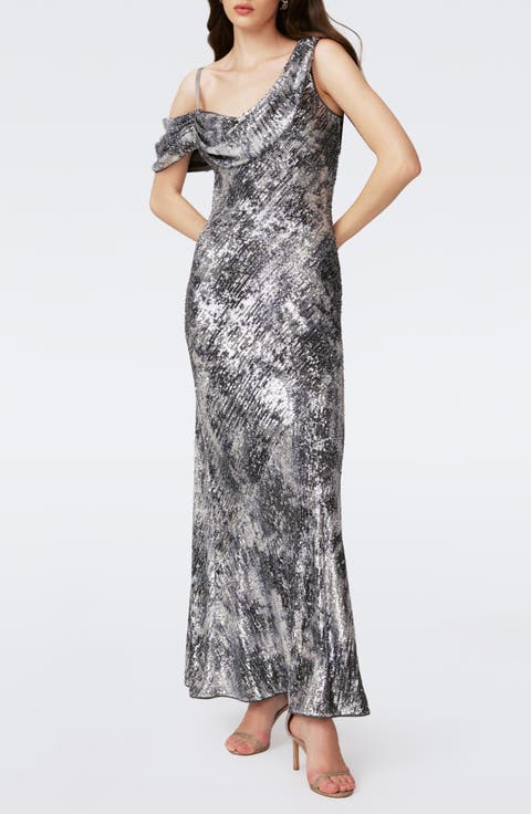 Joaquin Metallic Sequin Asymmetric Dress