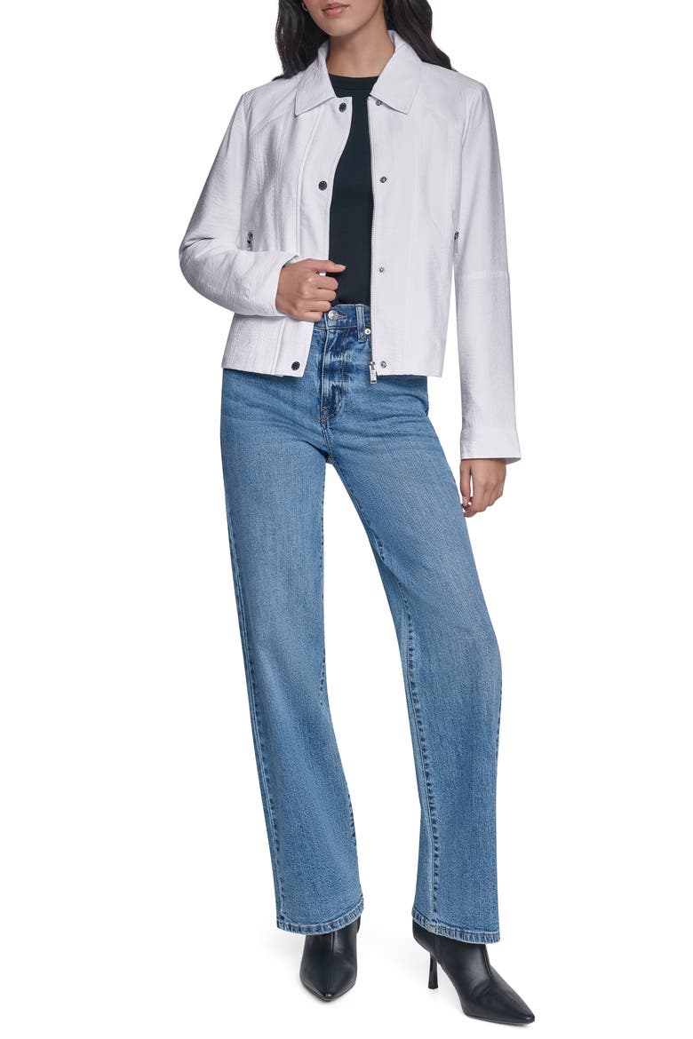 Crinkle Snap Front Jacket, Alternate, color, WHITE