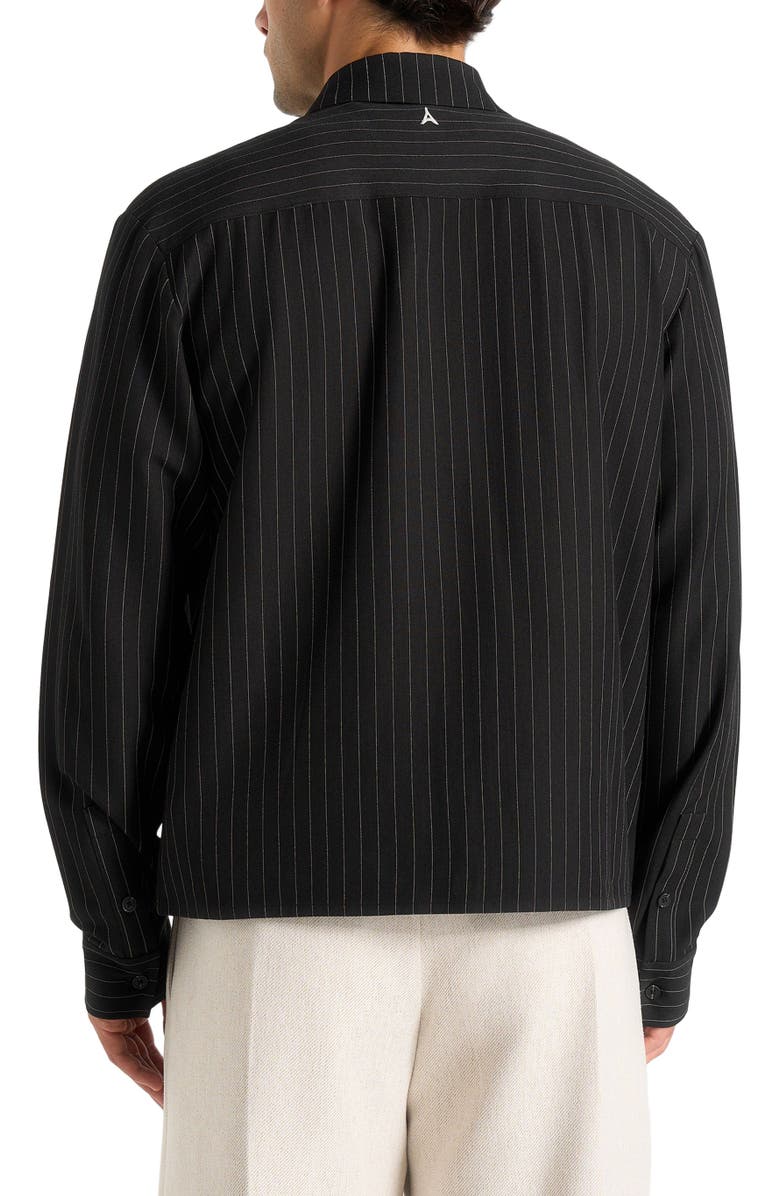 Manière De Voir Arlo Pinstripe Cropped Long Sleeve Shirt, Alternate, color, Black