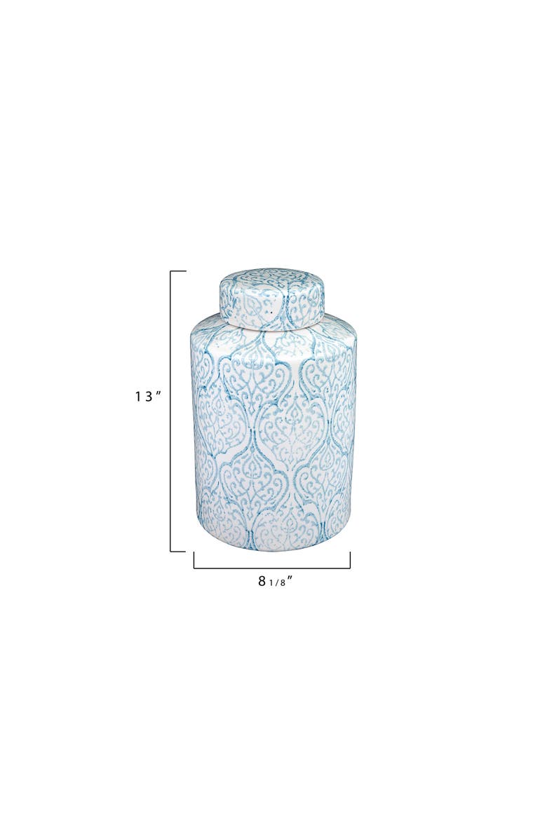 Decorative Tall Ceramic Ginger Jar with Lid, Blue and White, Alternate, color, Blue