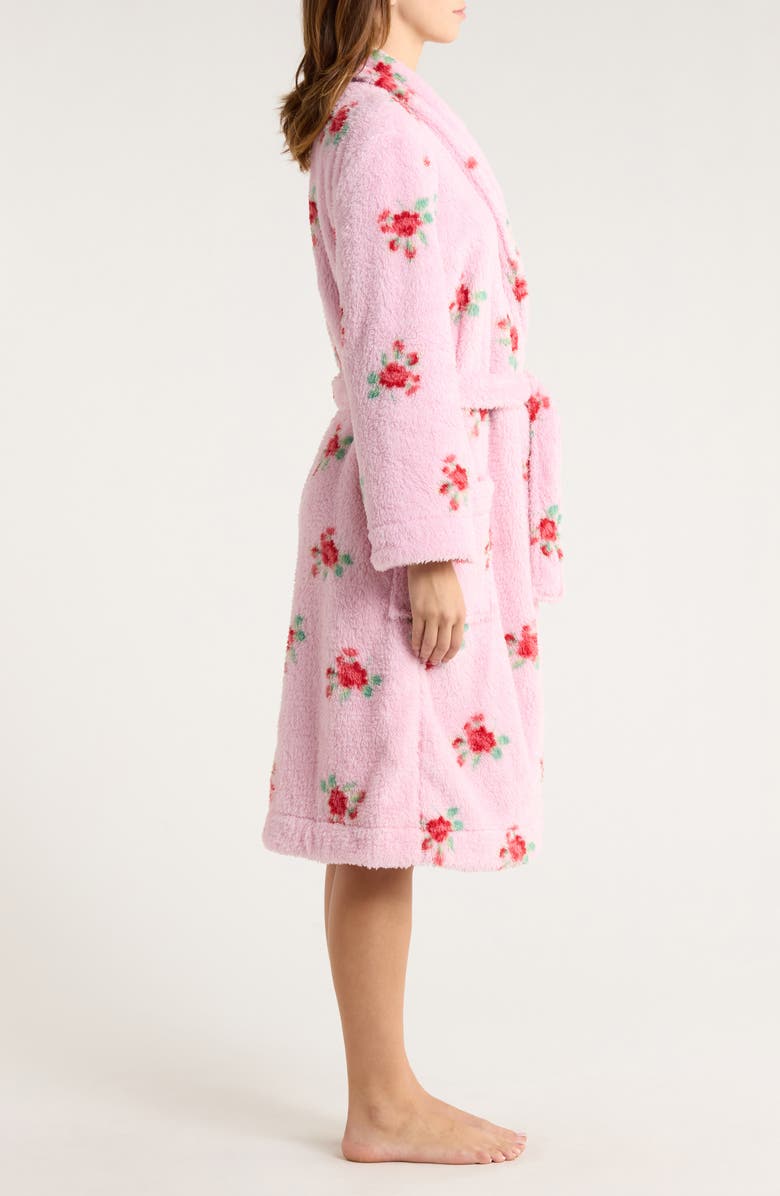 PJ Salvage Holiday Roses Fleece Robe, Alternate, color, Pink