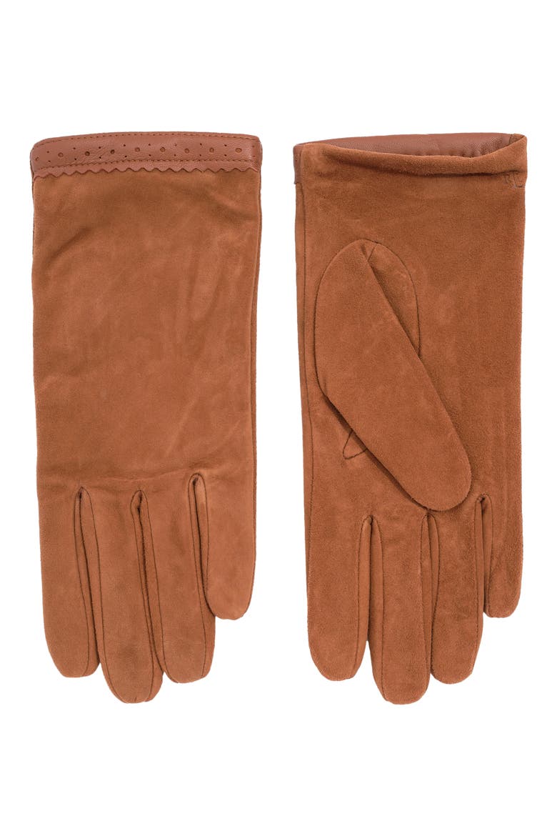 Wingtip Leather Gloves, Main, color, TOBACCO