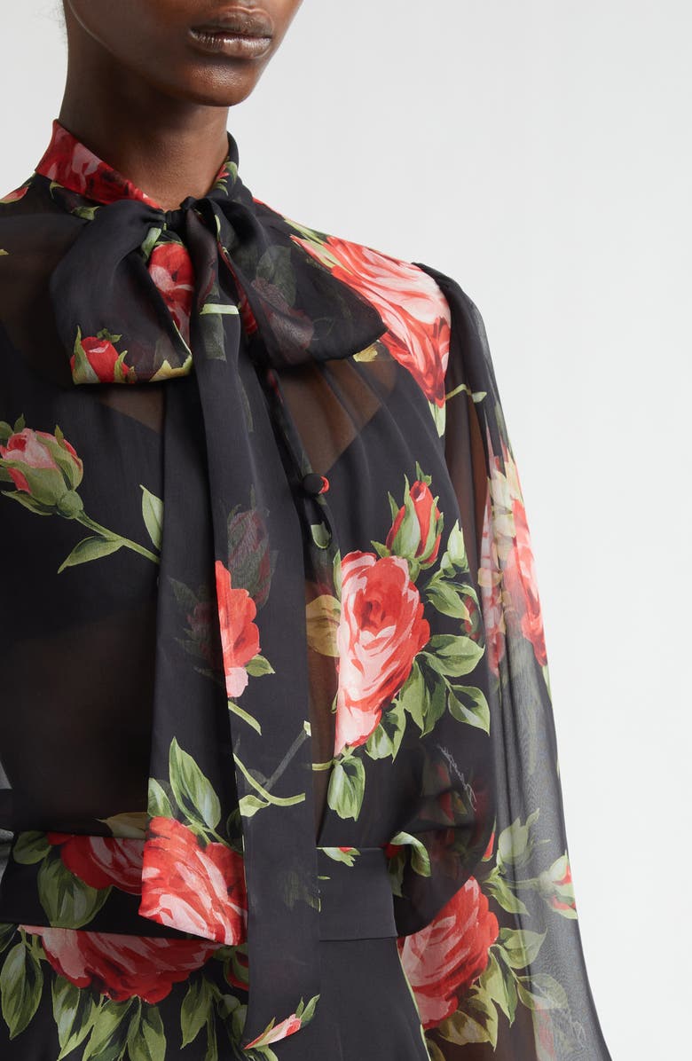 Dolce&Gabbana Bouquet Silk Chiffon Top, Alternate, color, Bouquet Rose F.nero