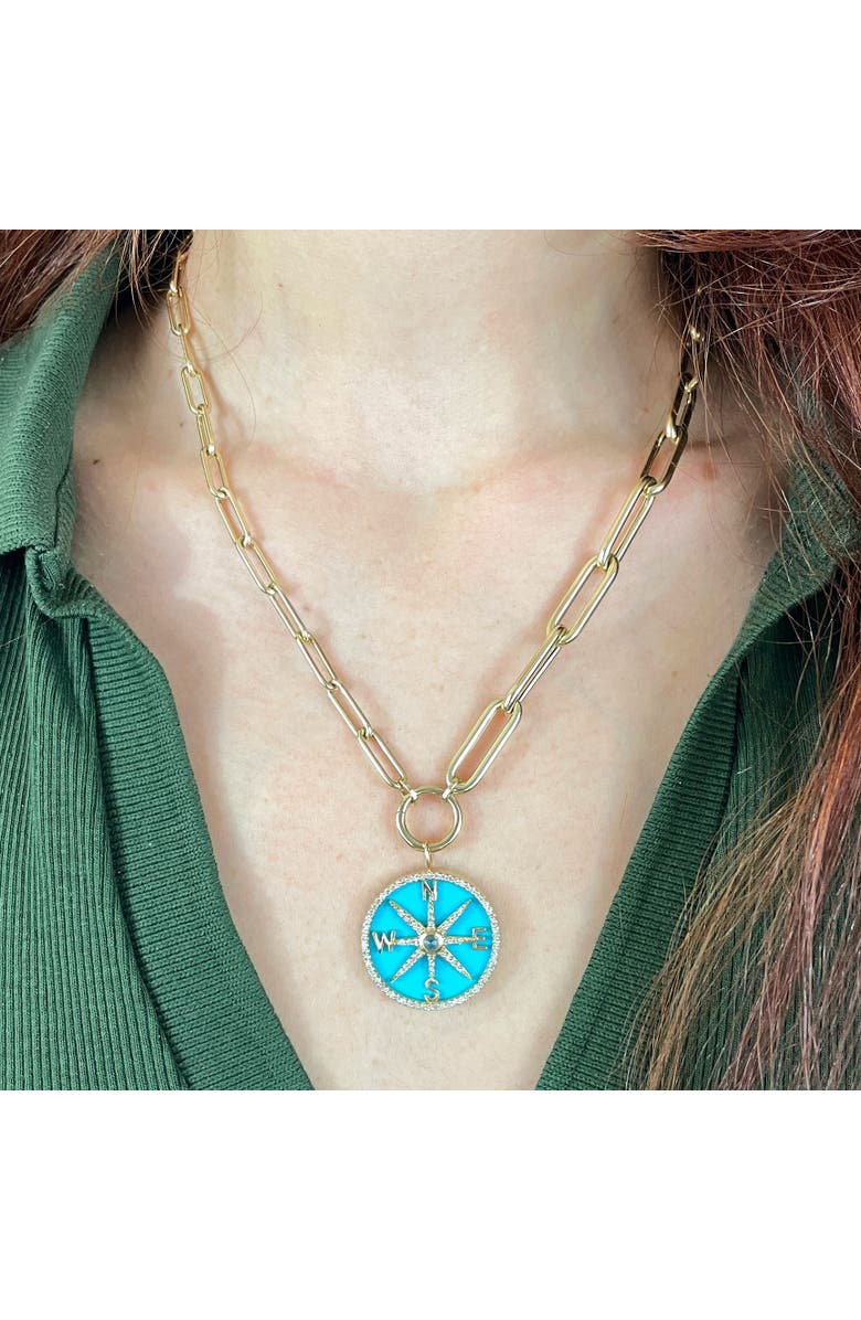 The Lovery Fine Jewelry Turquoise and Diamond Halo Compass Charm, Alternate, color, Turquoise