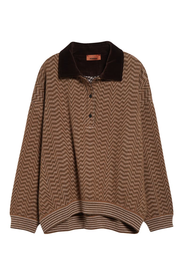 Zigzag Stripe Polo Sweater, Alternate, color, S01J5 CAMEL TONES