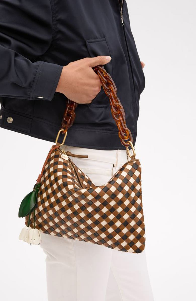 Clare V. Tricolor Woven Flat Clutch Purse, Alternate, color, Oat