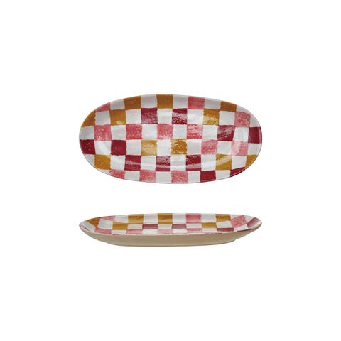 Oval Hand-Painted Stoneware Platter