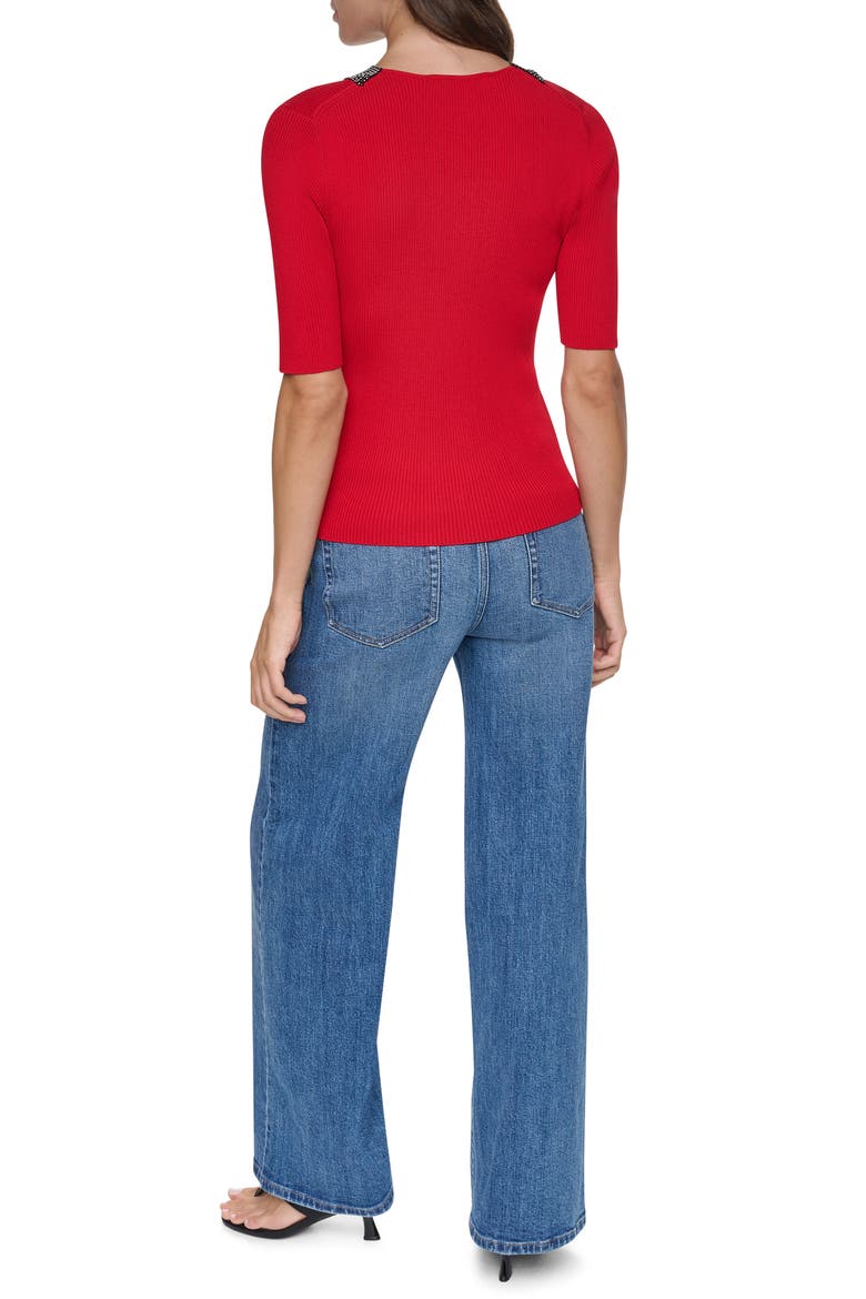 Embellished V-Neck Sweater, Alternate, color, VIBRANT RE