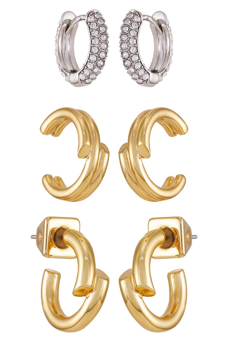Set of 3 Assorted Earrings, Main, color, GOLD TONE