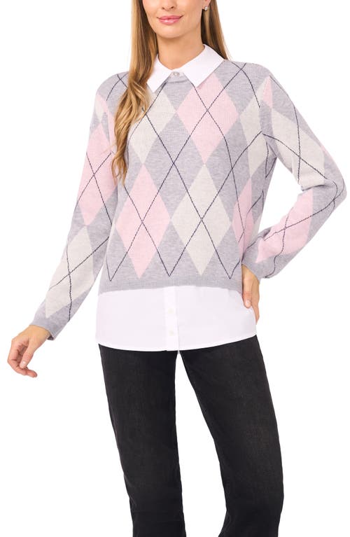 Cece By Cynthia Steffe Pointelle Chevron Stripe Crewneck Sweater In Gray