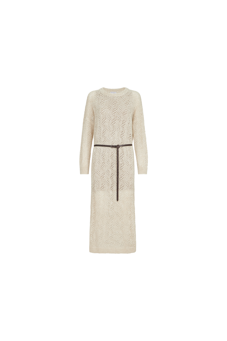 Dazzling abstract leaf knit dress in mohair and wool, Alternate, color, Cream