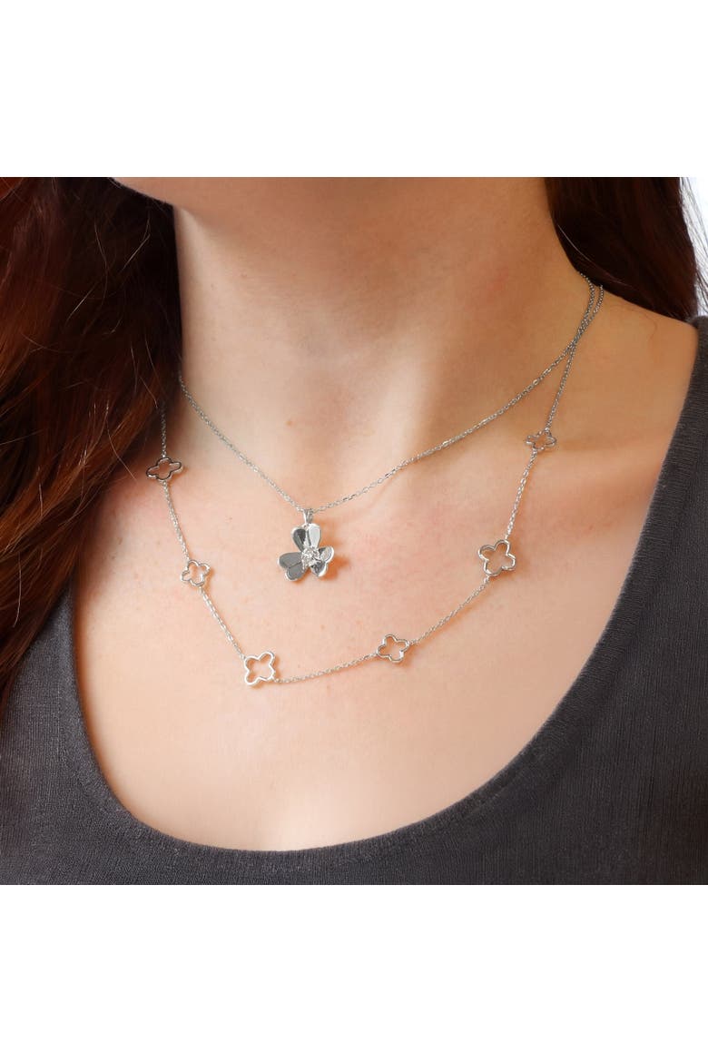 Clover Petal CZ Necklace, Alternate, color, Sterling Silver