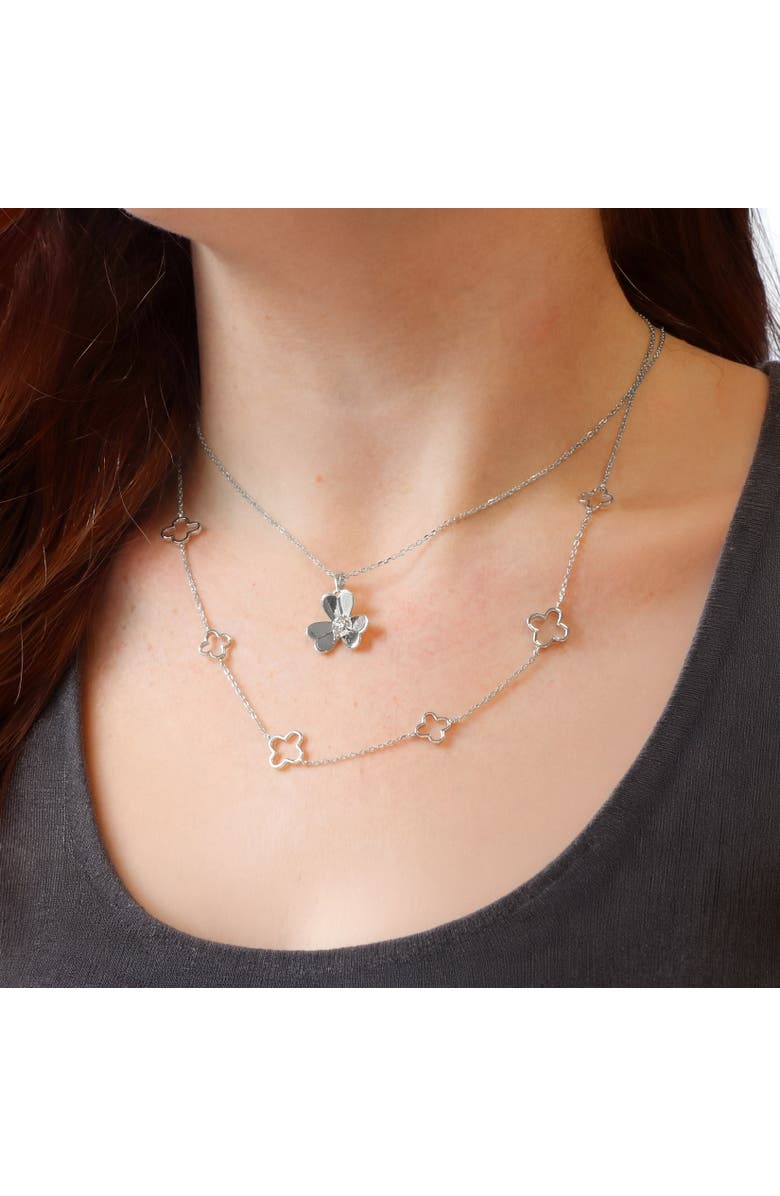 The Lovery Fine Jewelry Clover Petal CZ Necklace, Alternate, color, Sterling Silver