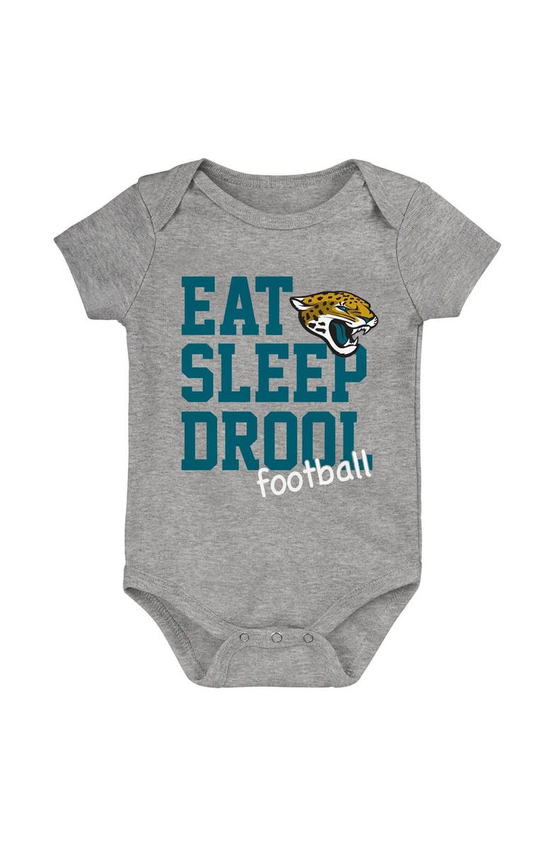 Outerstuff Newborn & Infant Teal/Black/Heather Gray Jacksonville Jaguars Three-Pack Eat, Sleep & Drool Retro Bodysuit Set, Alternate, color, 