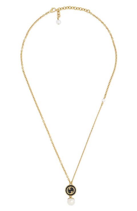 Interlocking-G & Imitation Pearl Pendant Necklace