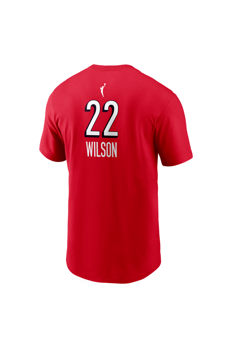Men's Nike A'ja Wilson Red Las Vegas Aces Name & Number Rebel Edition T-Shirt, Alternate, color, Red