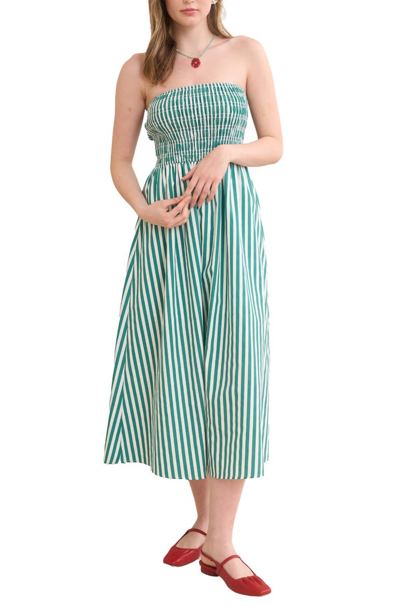 Blu Pepper Stripe Strapless Midi Dress, Main, color, Green