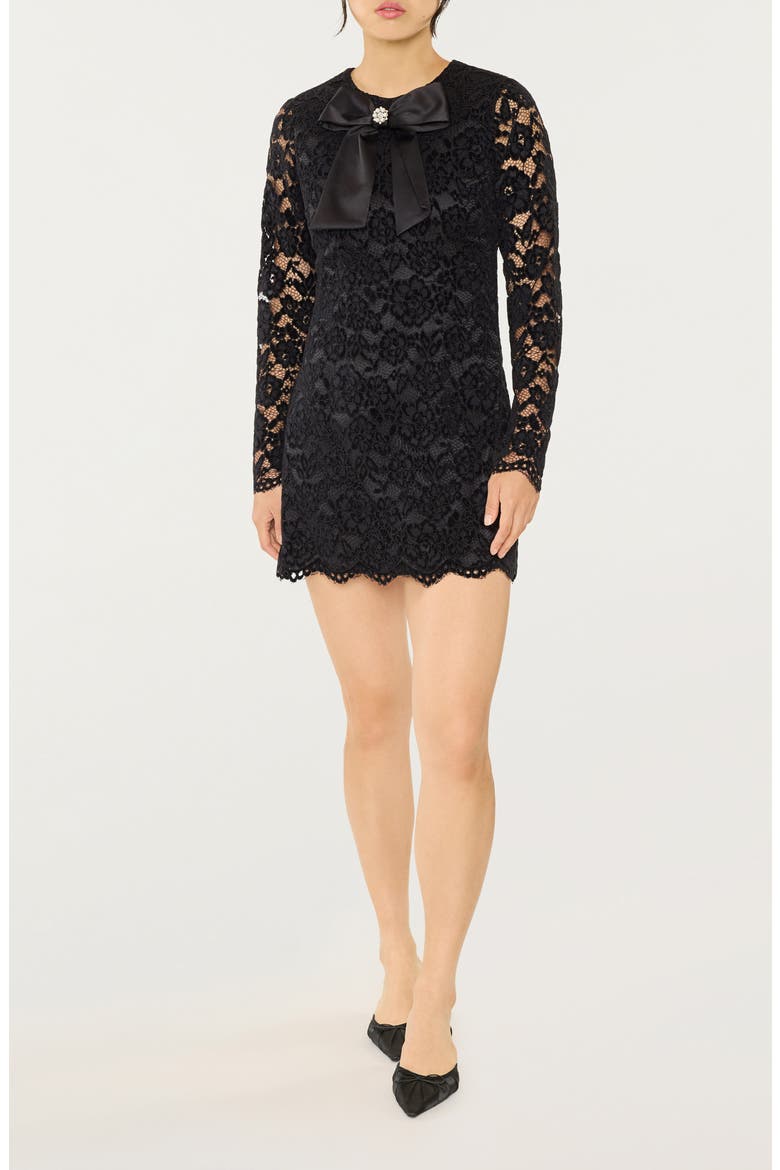 Tyler Long Sleeve Lace Minidress, Main, color, BLACK