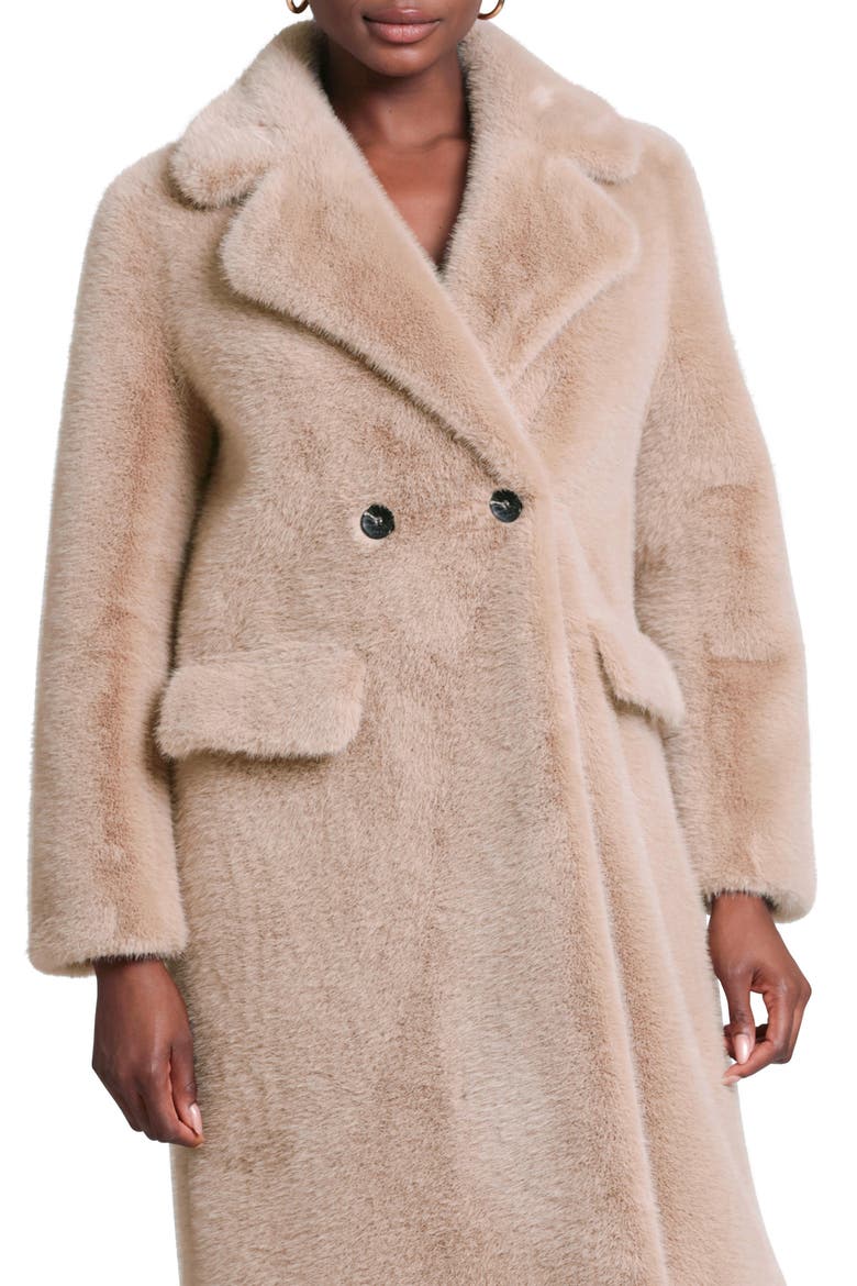 Relaxed Fit Longline Double Breasted Faux Mink Coat, Alternate, color, TAN