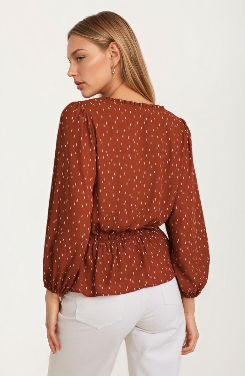 Knit and Lounge V-Neck Button Front Peplum Blouse, Alternate, color, 