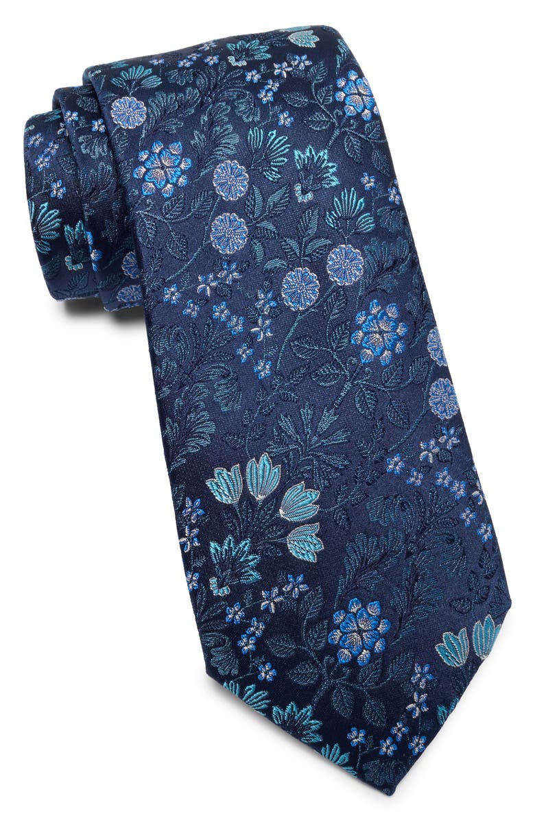 Ted Baker London Laurier Floral Print Silk Tie, Main, color, Aqua
