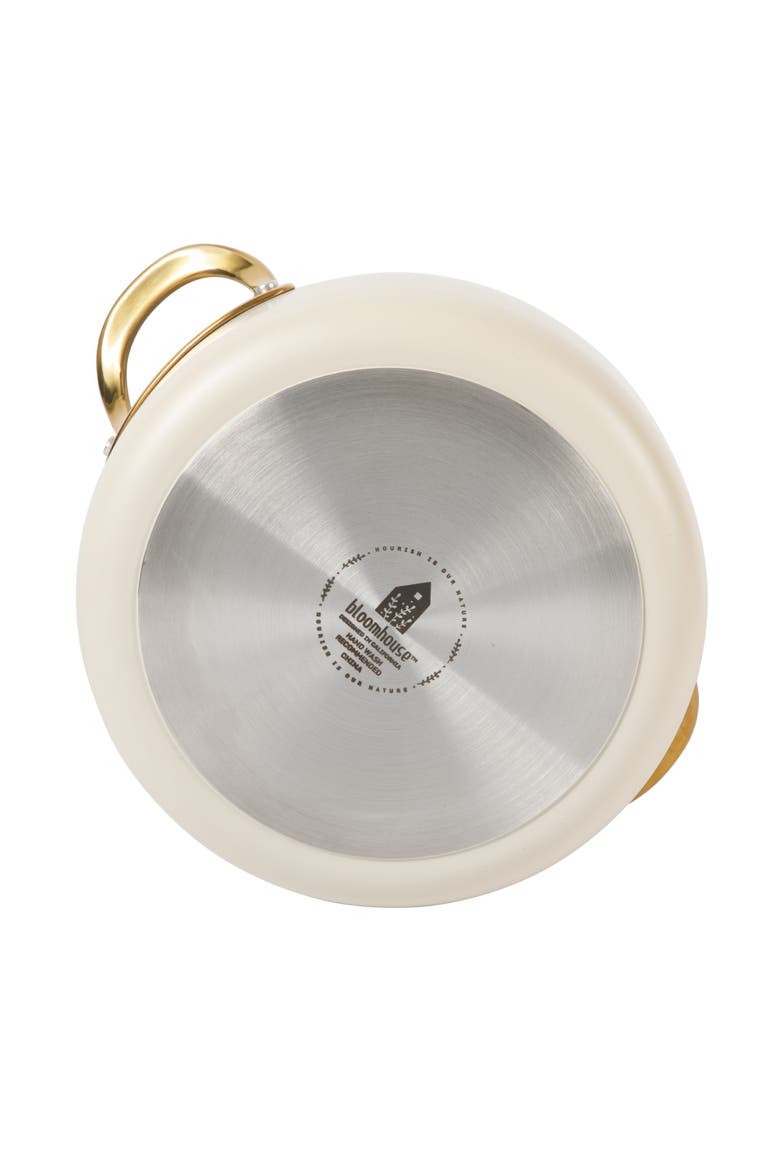 6 Quart Heavy Duty Aluminum Premium PFA Free Ceramic Nonstick Dutch Oven Pot with Lid, Alternate, color, Linen White with Gold Handle