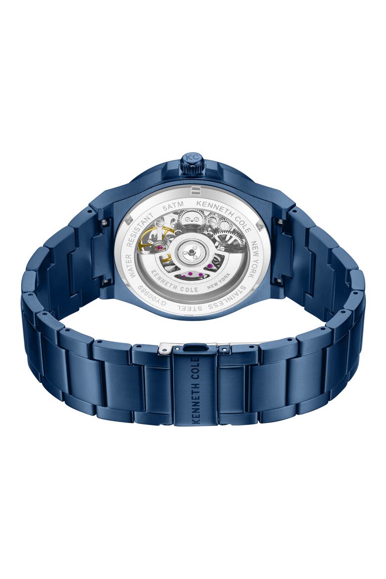 Skeleton Dial Automatic Bracelet Watch, Alternate, color, BLUE