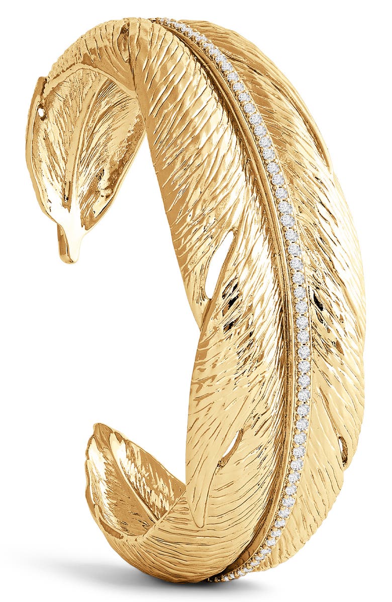 Anabel Aram Jewelry Feather Narrow Cuff Bracelet, Alternate, color, Gold