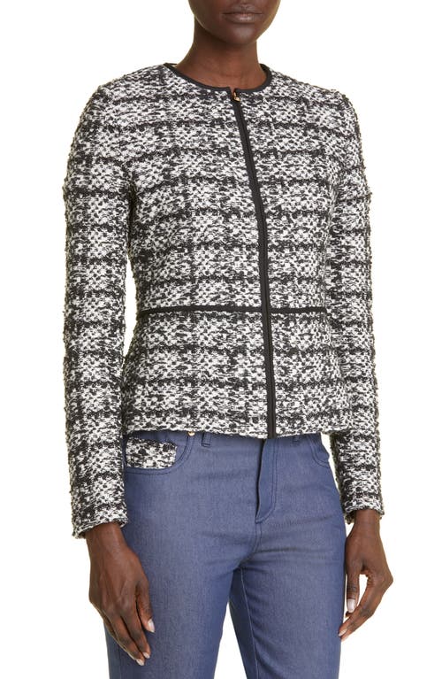 St John St. John Collection Cotton Blend Tweed Peplum Jacket In Ecru/black