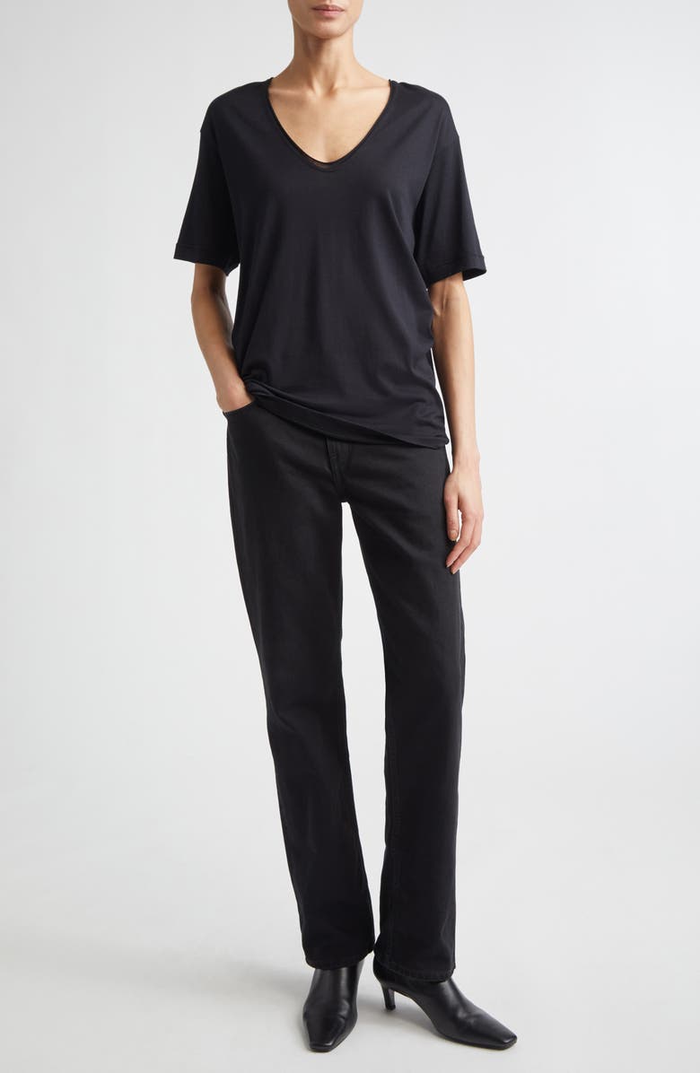 TOTEME Silk Crepe T-Shirt, Alternate, color, Black