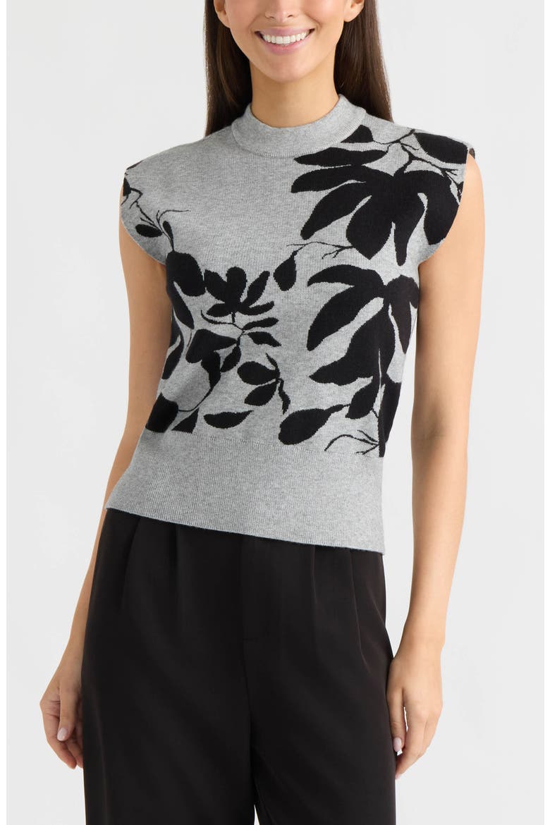 Floral Jacquard Sleeveless Sweater, Main, color, LIGHT GREY MIX