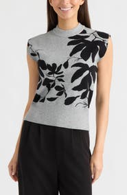 Ellen Tracy Floral Jacquard Sleeveless Sweater