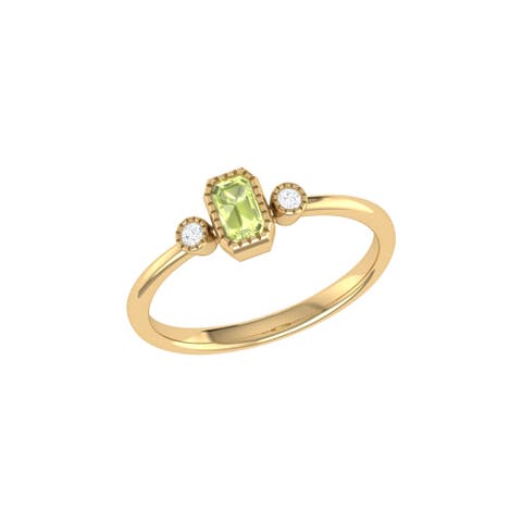 Emerald Cut Peridot & Diamond Birthstone Ring in 14K Gold
