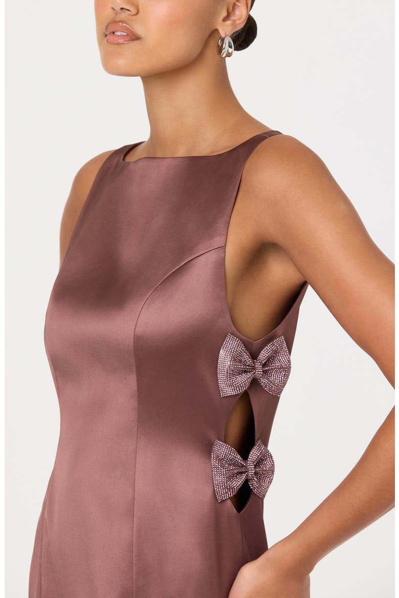 Kinsey Embellished Bow Satin Minidress, Alternate, color, MAUVE