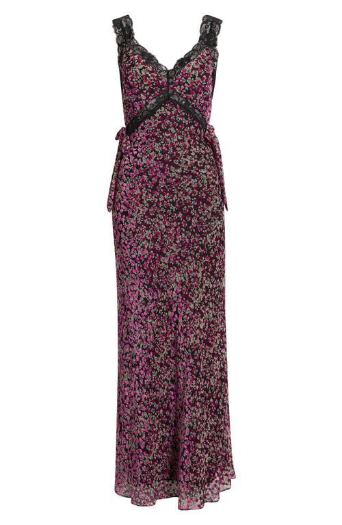 Lulus Lily Lace Trim Sleeveless Velvet Gown In Purple